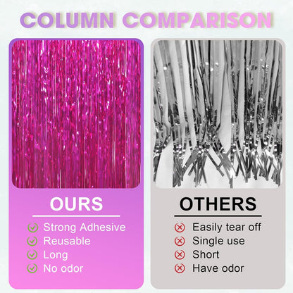 3 Pack 3.3x8.2 Feet Pink Foil Fringe Backdrop Curtains, Tinsel Streamers Birthday Party