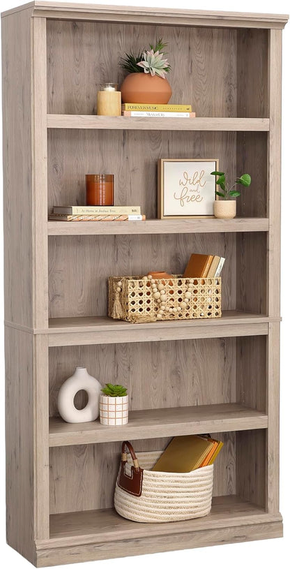 Sauder 5 Tier Book Shelf Wooden Bookcase Multipurpose Bookshelf for Home Office, Living Room, in
