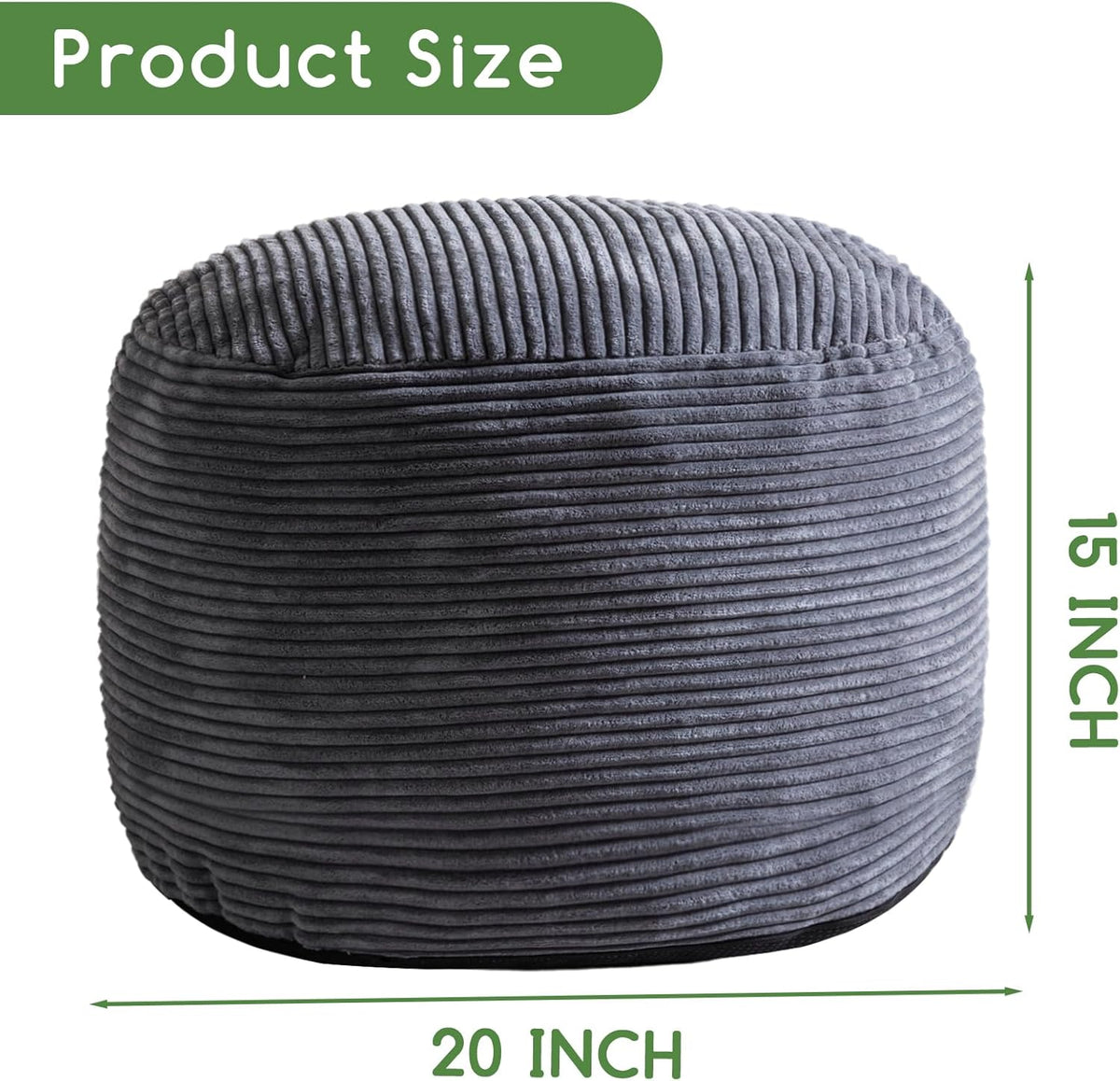 HIGOGOGO Round Stuffed Pouf Ottoman, Corduroy Poufs with Foam Chunk Filling, Furry and Fluffy Pouf
