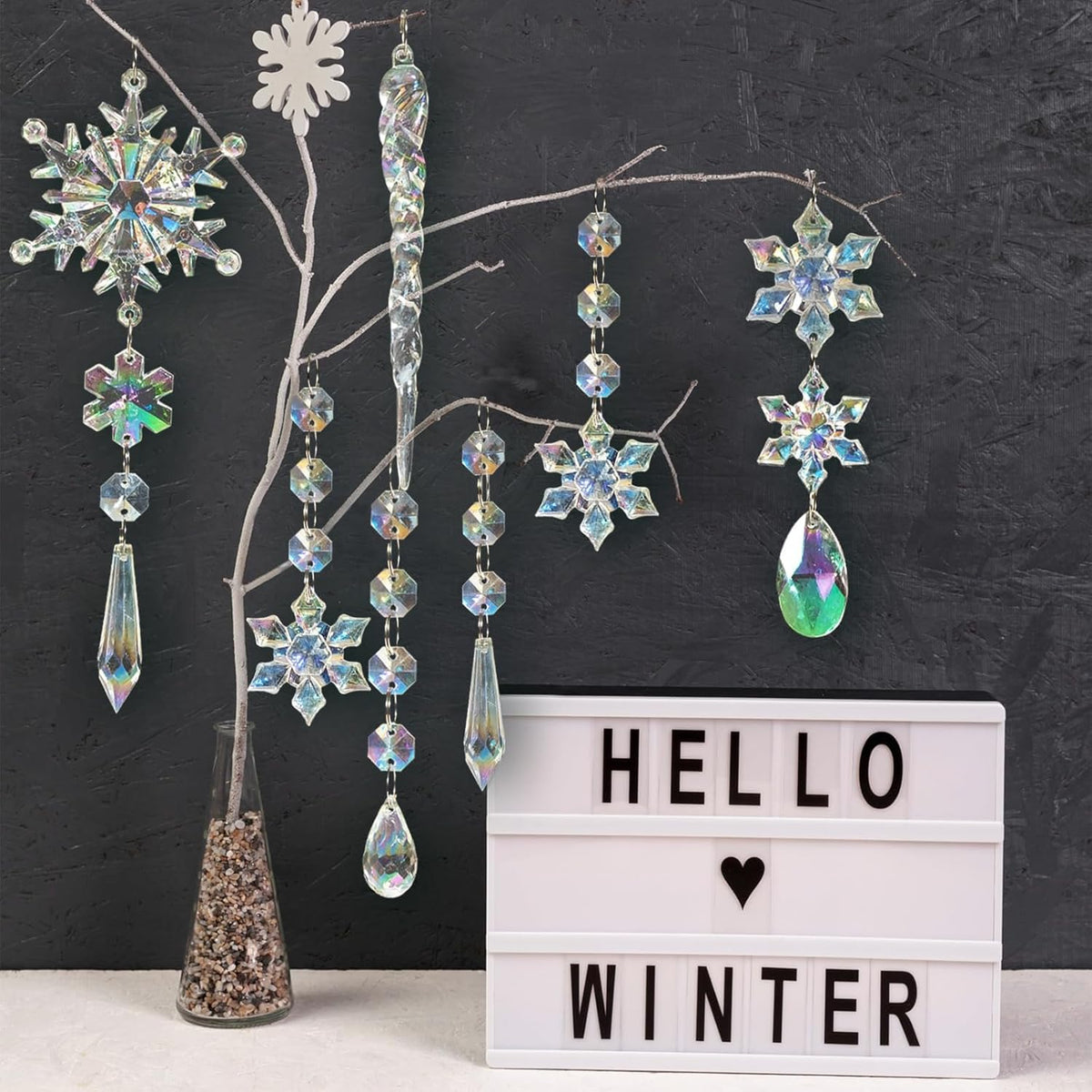 48pcs Christmas Crystal Ornaments for Tree - Iridescent Christmas Tree Ornaments Acrylic Snowflakes