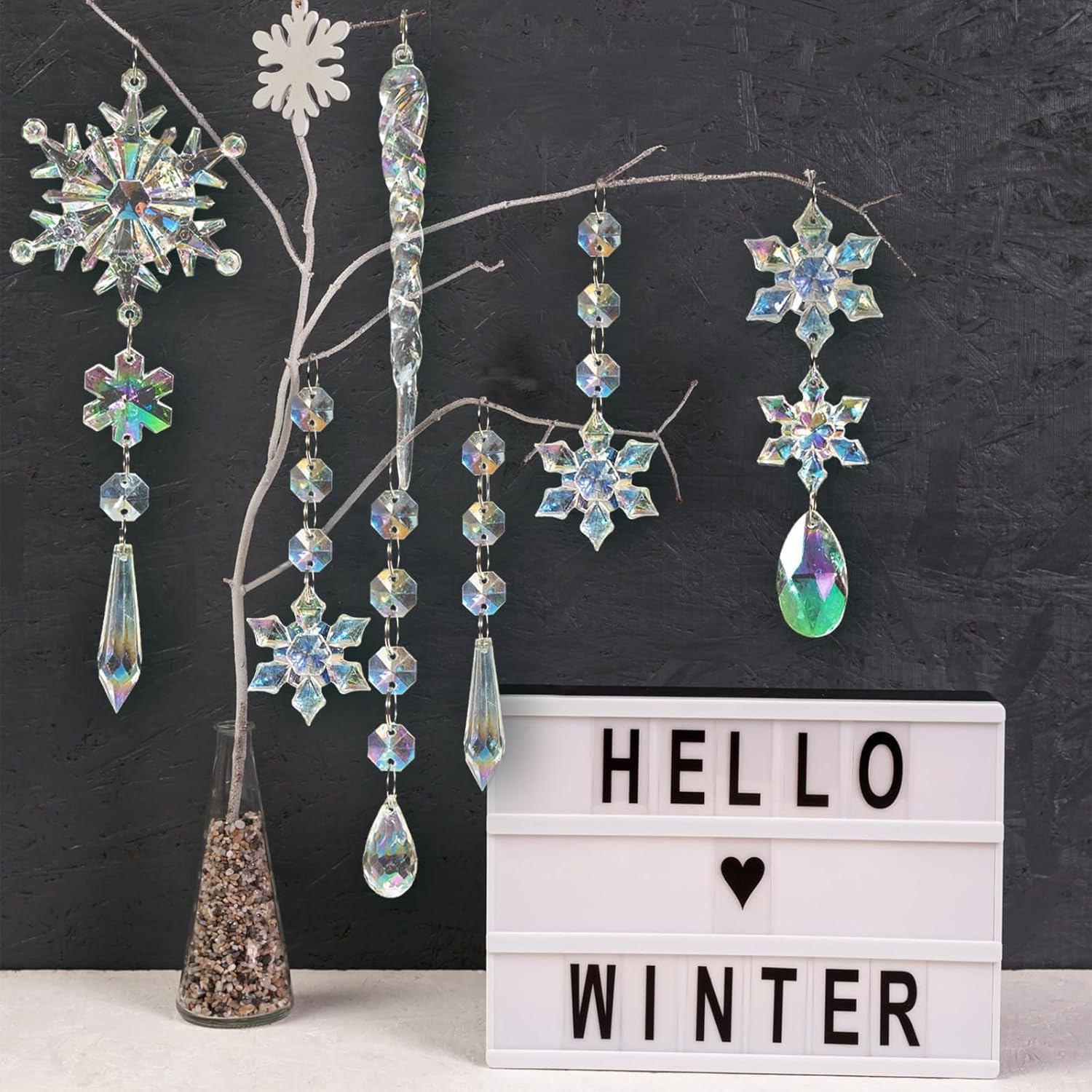48pcs Christmas Crystal Ornaments for Tree - Iridescent Christmas Tree Ornaments Acrylic Snowflakes