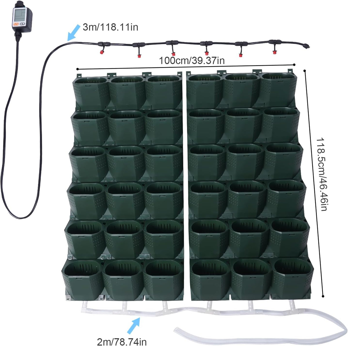 36 Pots Self-Watering Wall-Mounted Planter, 39.4”L x 46.5”H Vertical Wall Planter Self Watering