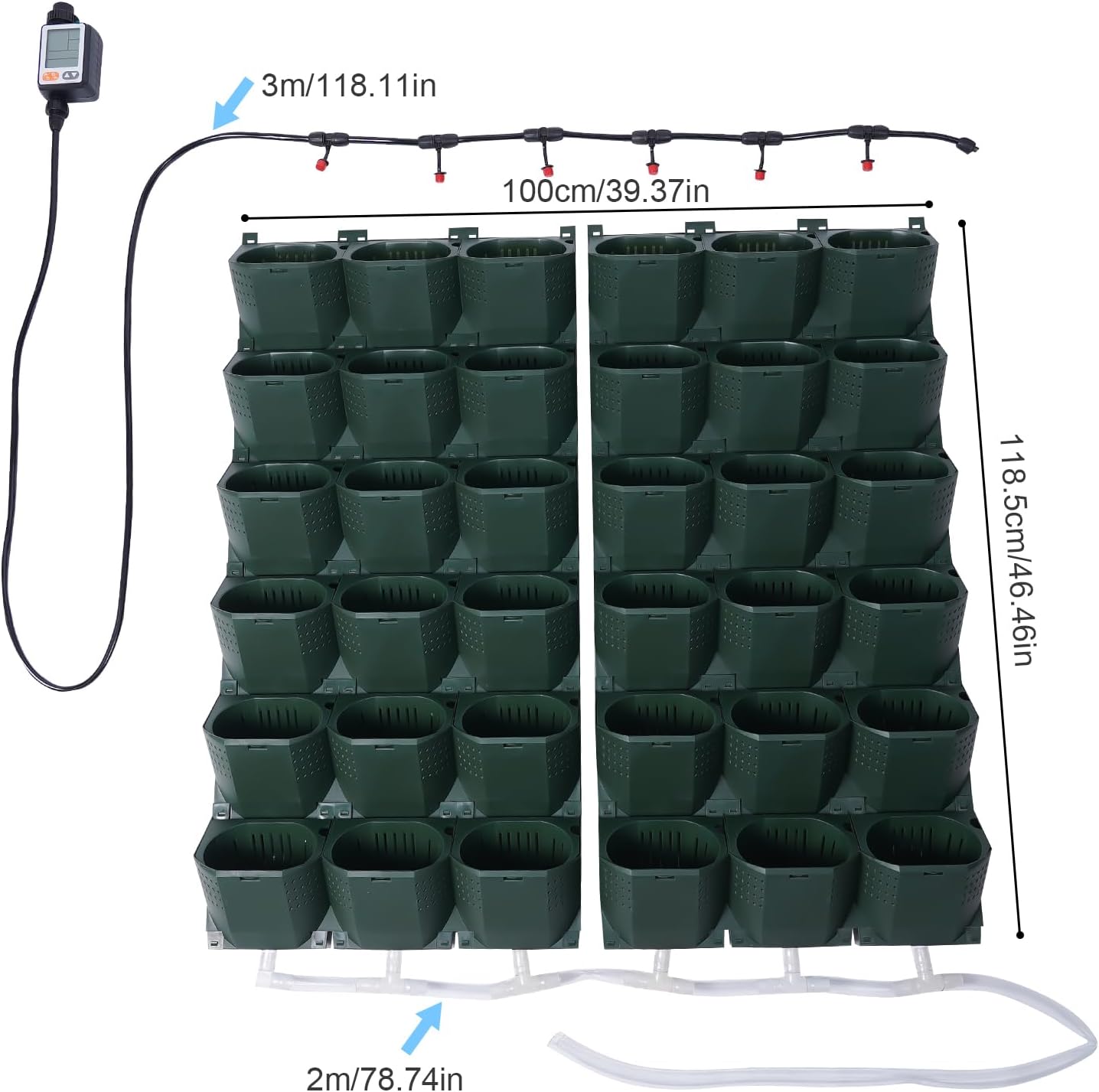 36 Pots Self-Watering Wall-Mounted Planter, 39.4”L x 46.5”H Vertical Wall Planter Self Watering