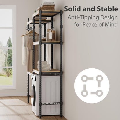 CABIHOME 5-Tier Over-The-Washer Shelf - Adjustable Height Laundry Organizer Space Saver