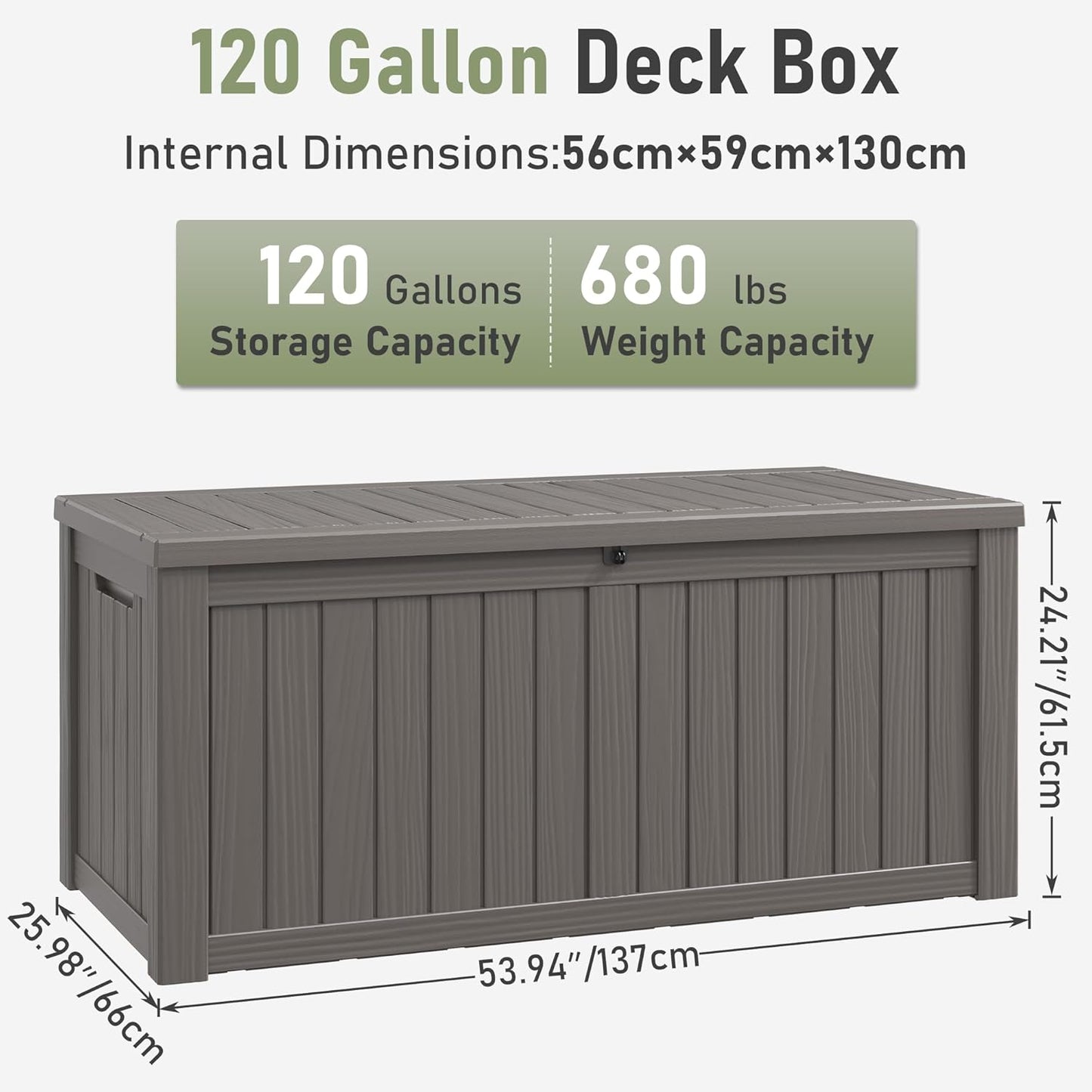 KAMABOKO Outdoor Storage Box, 120 Gallon Large Outdoor Resin Deck Box, Storage Waterproof Boxes