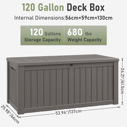 KAMABOKO Outdoor Storage Box, 120 Gallon Large Outdoor Resin Deck Box, Storage Waterproof Boxes