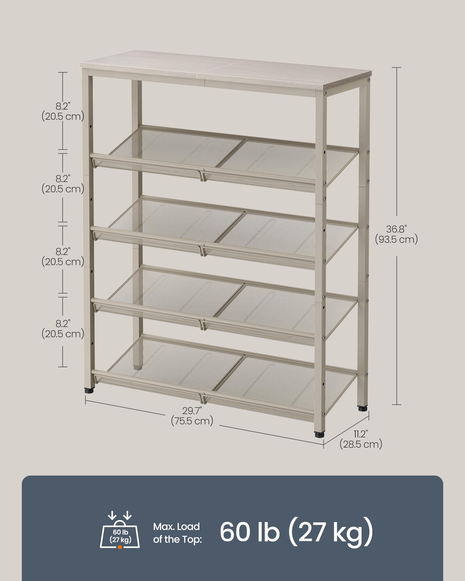 SONGMICS HOME 5 Tier Shoe Storage Organizer, Freestanding Shoe Rack, Dense Mesh, for Living Room