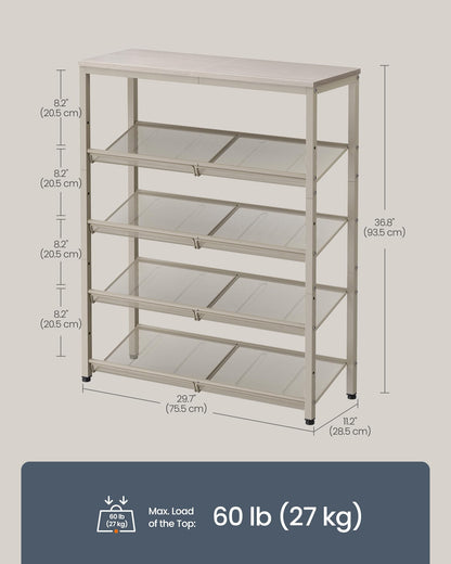 SONGMICS HOME 5 Tier Shoe Storage Organizer, Freestanding Shoe Rack, Dense Mesh, for Living Room