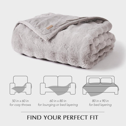 EVERGRACE Ultra Soft Luxury Fluffy Ridgeline Faux Rabbit Fur Throw Blanket, Thick Warm Bubble Throw