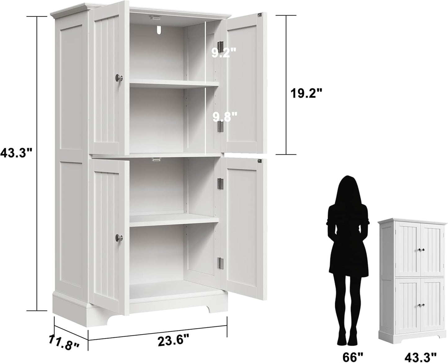 ChooChoo Bathroom Floor Cabinet, Modern Bathroom Storage Cabinet with 4 Doors and Adjustable