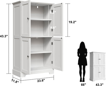 ChooChoo Bathroom Floor Cabinet, Modern Bathroom Storage Cabinet with 4 Doors and Adjustable