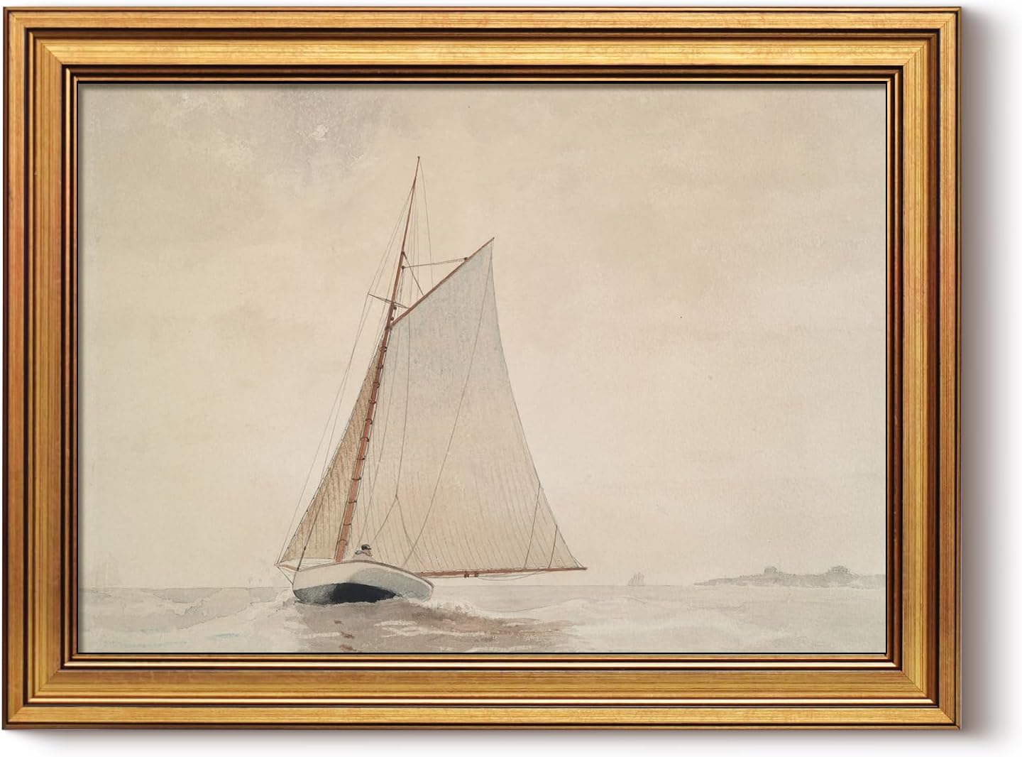 HUARCEY Gold Framed Vintage Wall Art for Living Room, Seaview Painting Prints Shelf Decor for
