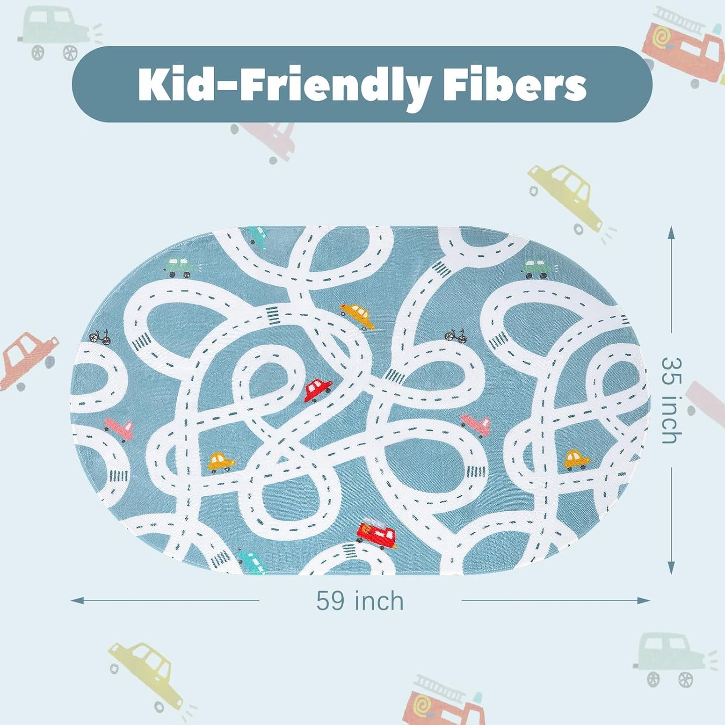 STARUIA Small Road Rug for Kids Room, 3'x5' Washable Kids Play Rug for Baby Nursery, Non-Slip Car