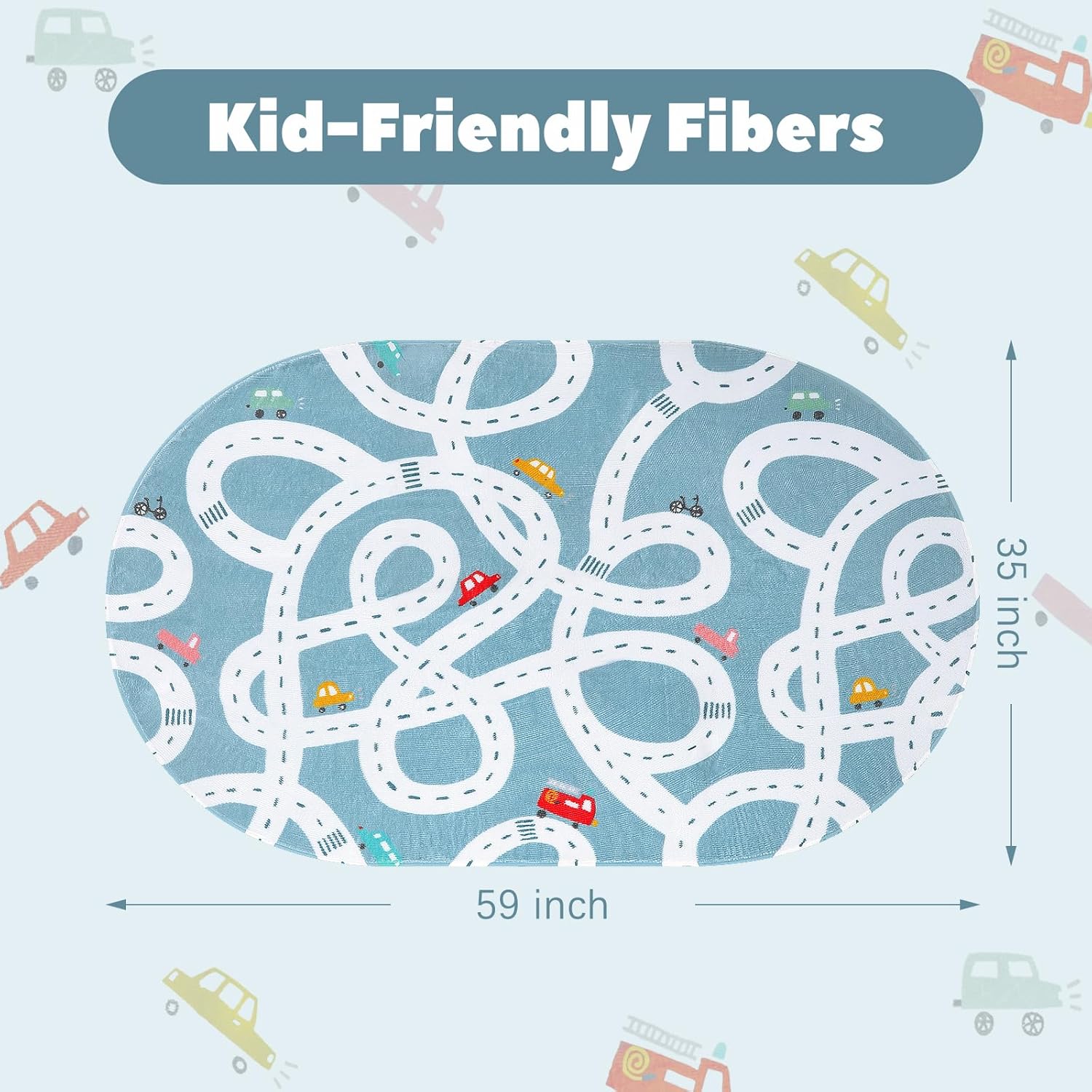 STARUIA Small Road Rug for Kids Room, 3'x5' Washable Kids Play Rug for Baby Nursery, Non-Slip Car