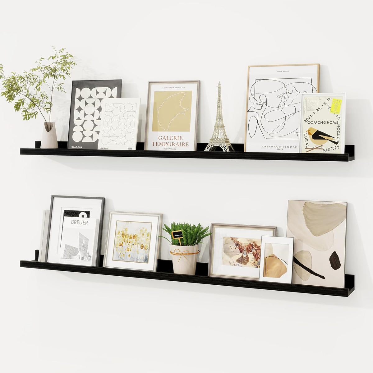 Picture Ledge Shelf, Solid Pine Wood Floating Shelves Set of 2, 40 Inches Nursery Book Shelves for