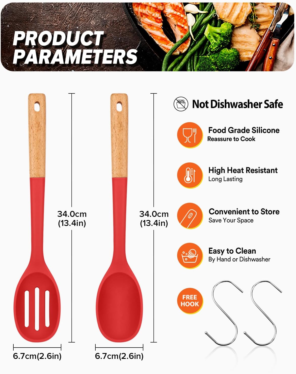 Silicone Cooking Spoons, Great for Scooping Sides and Serving Hearty Stews, BPA-Free Matte