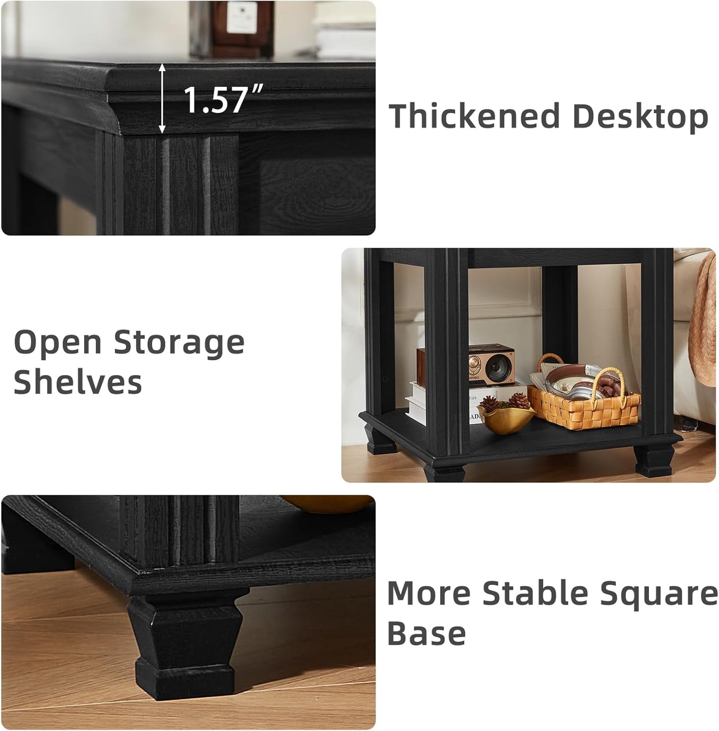 Farmhouse End Table,Large Side Table with 2-Tier Storage Shelf,Rustic Wood End Tables for Living