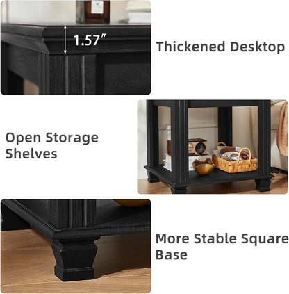 Farmhouse End Table,Large Side Table with 2-Tier Storage Shelf,Rustic Wood End Tables for Living