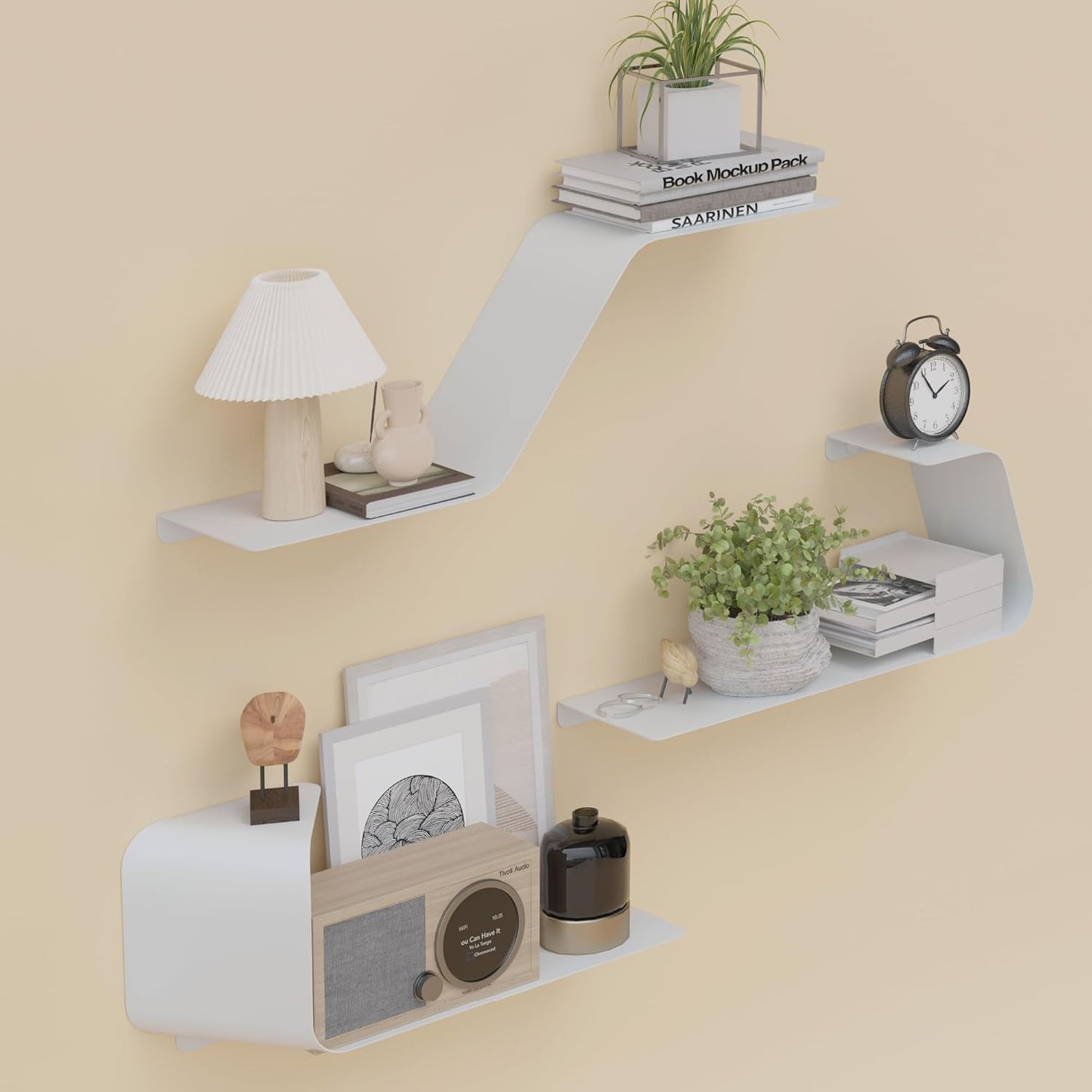 Floating Shelves, Wall Shelf, Set of 3 Wall Mounted Metal Shelves with Unique Design for Wall