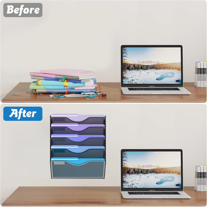 5 Tier Hanging Wall File Organizer, Mesh Mail Paper Orgnization Hanging File Folder Holder for Home