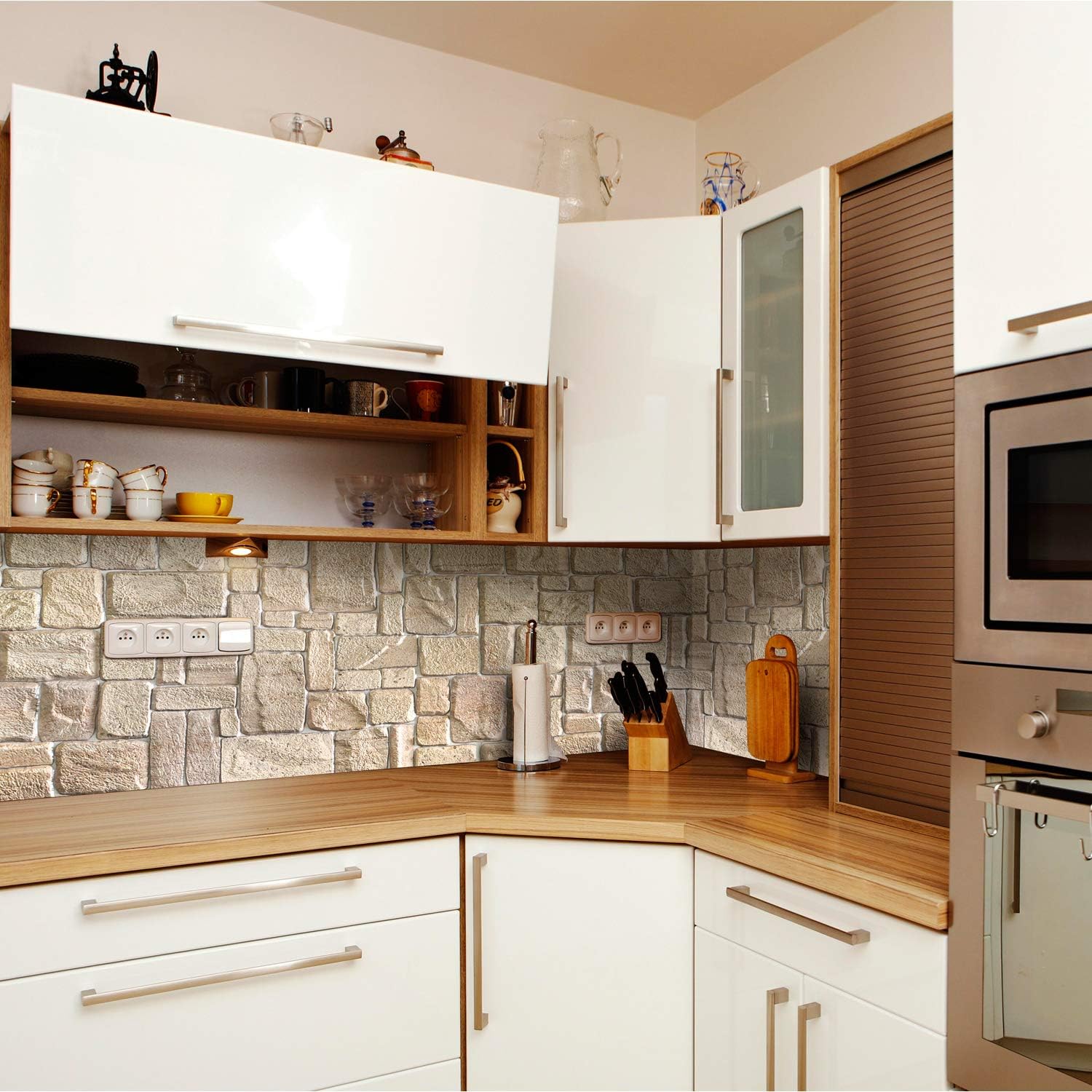 Dundee Deco PG7005-10 Beige Faux Limestone PVC 3D Wall Panel, 3.3 ft X 1.7 ft (98 cm X 50cm)