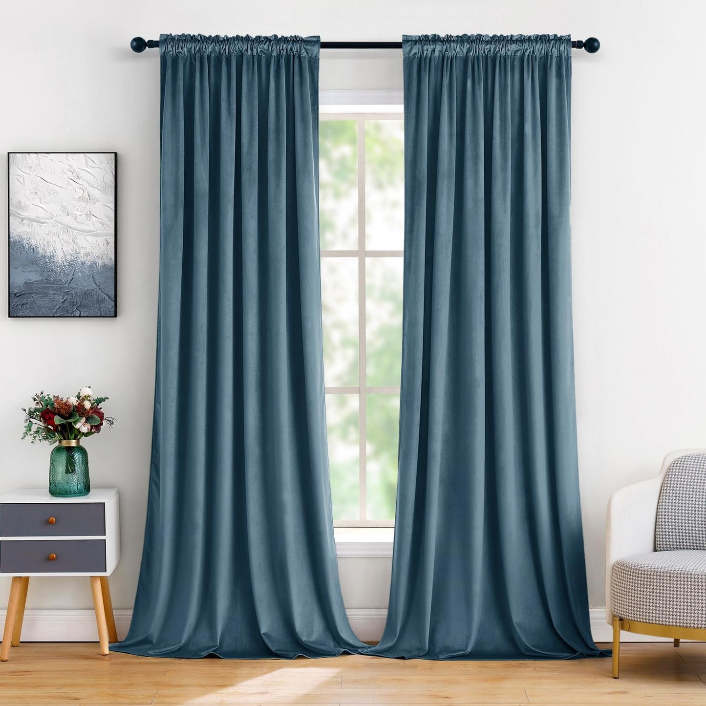 MIULEE Dark Slate Velvet Curtains Thermal Insulated Blackout Curtain Drapes for Bedroom Living Room