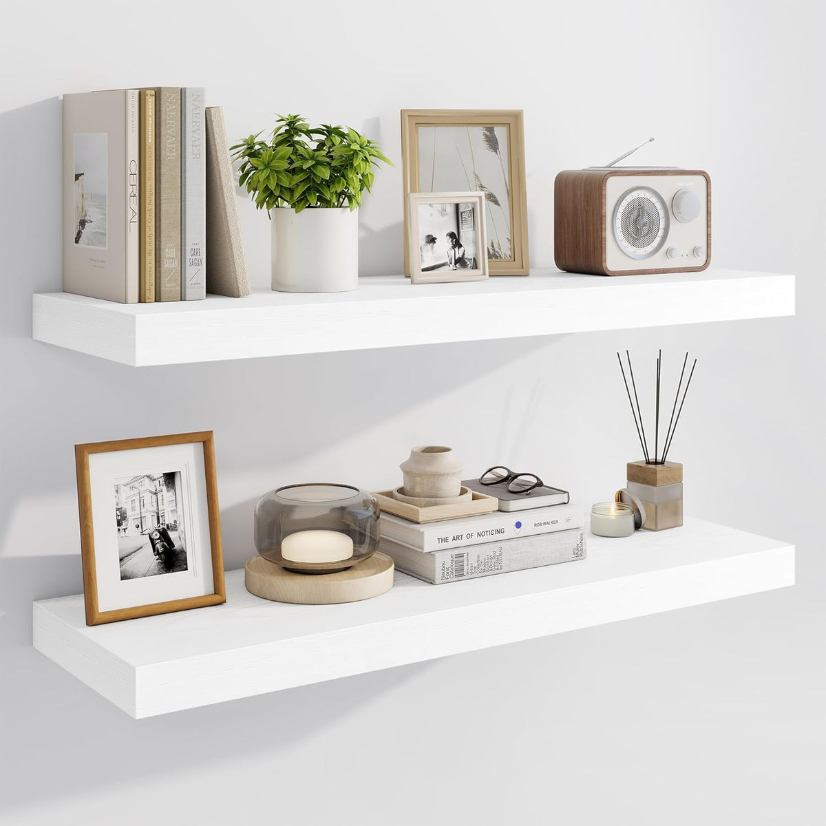 Marsmiles 36" Floating Shelves for Wall, Wooden Shelves with Invisible Brackets Set of 2, Rustic