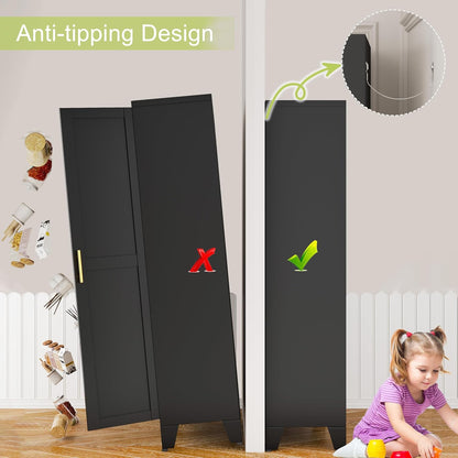 Metal Storage Cabinet With 2 Doors and 3 Adjustable Shelves, Black Kitchen Pantry for Food, Utility