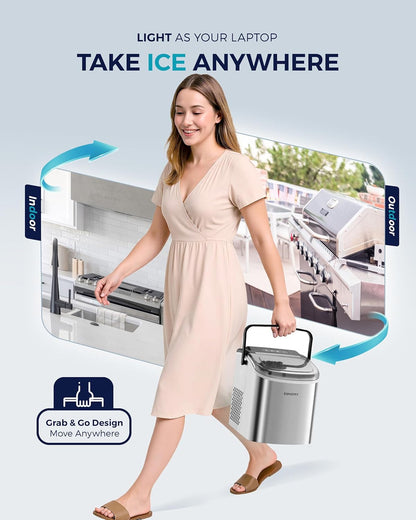 EUHOMY Countertop Ice Maker Machine with Handle, 26lbs Per Day, 9 Ice Cubes Ready in 6 Mins