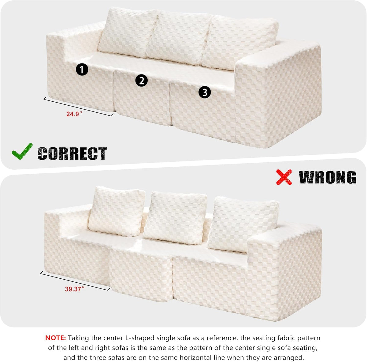 Modular Sectional Sofa 3-Seater Modular Couch with Deep Seat Memory Foam Cloud Chair with Pillows