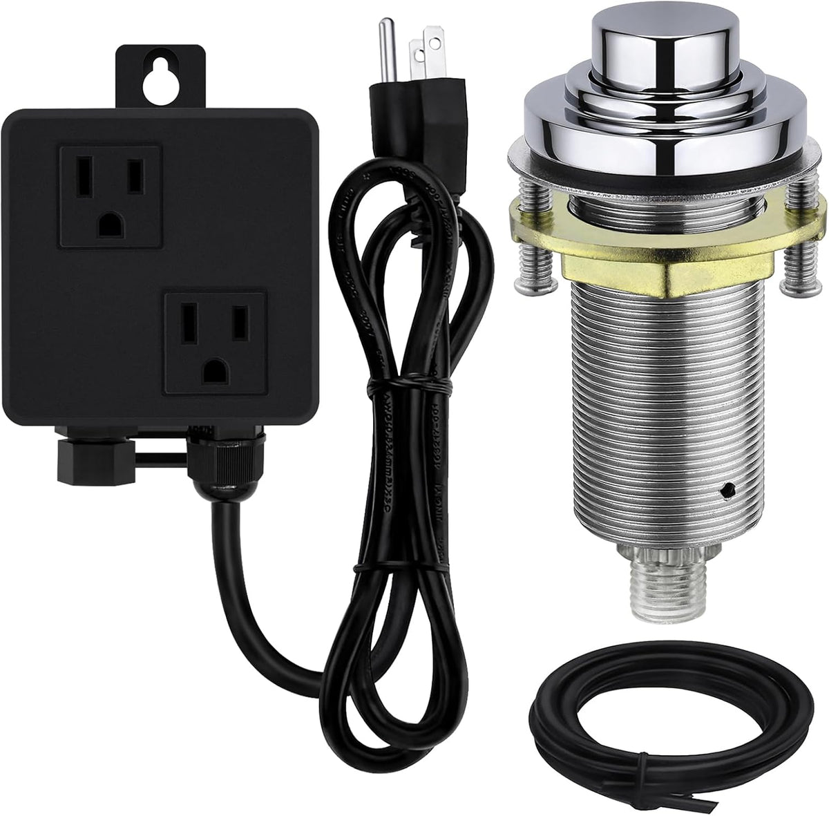 SinkTop Air Switch Kit (Long Full Brass Button) for Disposal, Dual Outlet, (Chrome)