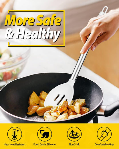 Pack of 2 Large Silicone Cooking Spoons,Non Stick Solid Basting Spoon,Heat-Resistant Kitchen