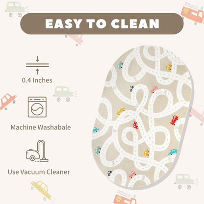 STARUIA Large Kids Rug for Playroom, 4'x6' Washable Road Rug for Nursery, Non-Slip Car Rugs for