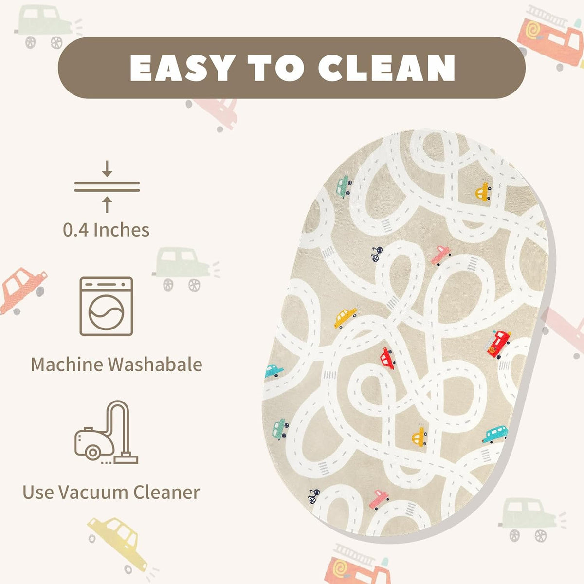 STARUIA Small Kids Rug for Kids Room, 3'x5' Washable Road Rug for Baby Nursery, Non-Slip Car Rugs