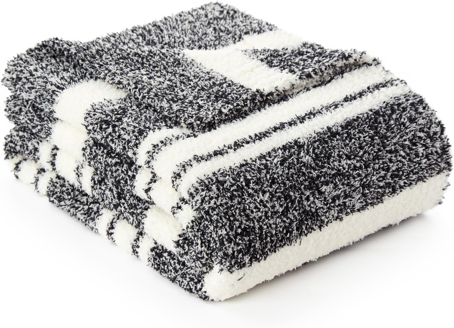 Snuggle Sac Queen Size Bed Blanket Stripe Black, Super Soft Warm Bedding Blankets Cozy Knit Fuzzy