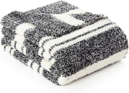 Snuggle Sac Queen Size Bed Blanket Stripe Black, Super Soft Warm Bedding Blankets Cozy Knit Fuzzy