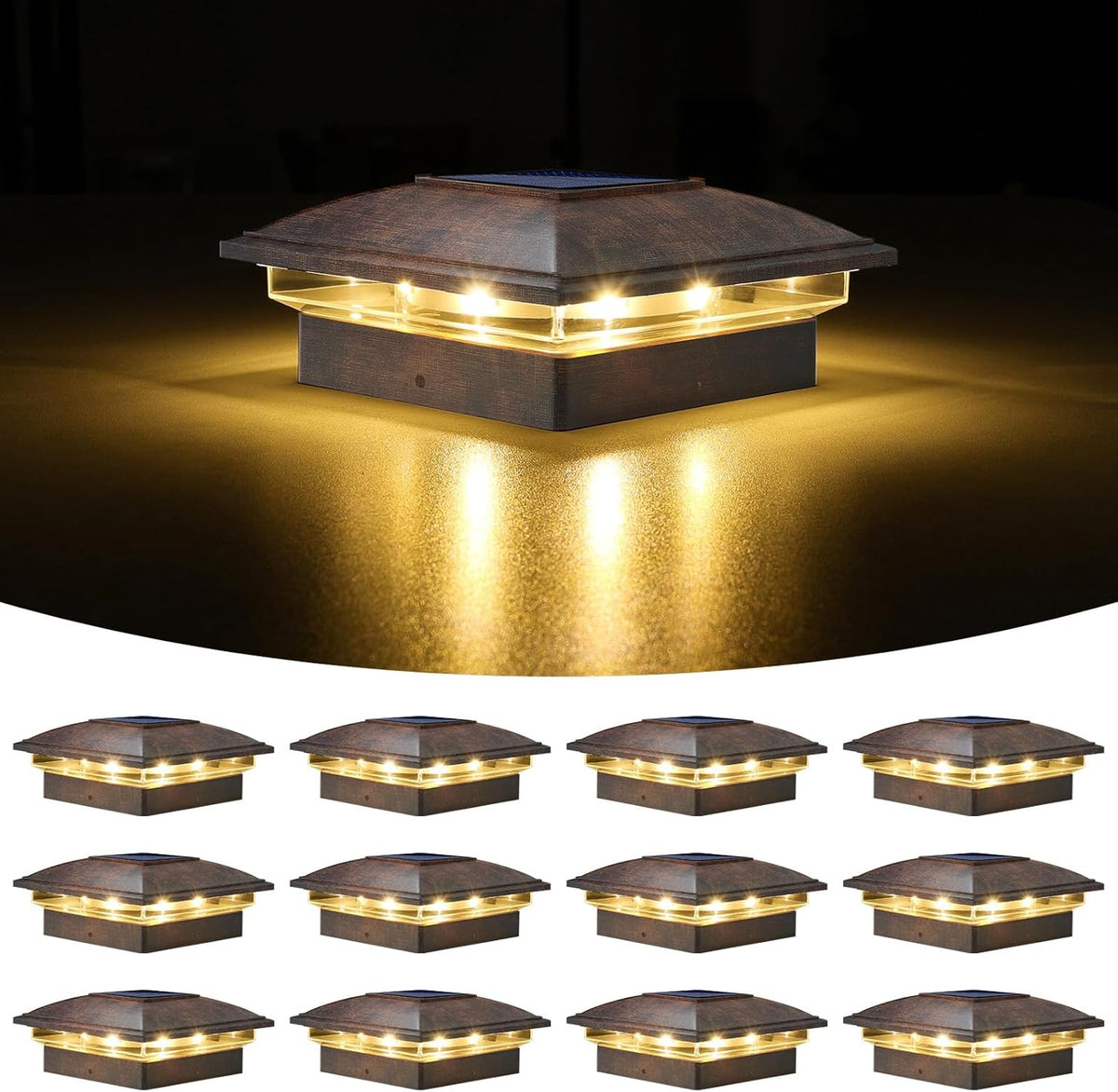 VOLISUN Solar Post Cap Light Outdoor 12pack,Solar Deck Fence - Post Lights Waterproof for 4x4