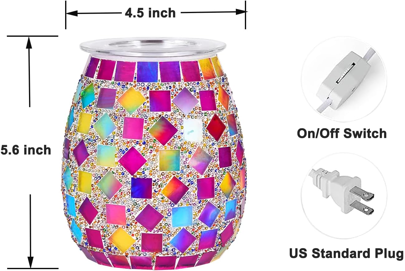Dicimi Mosaic Glass Wax melt Warmer, Candle Wax Warmer, Electric Oil Burner,Wax Warmer for Scented