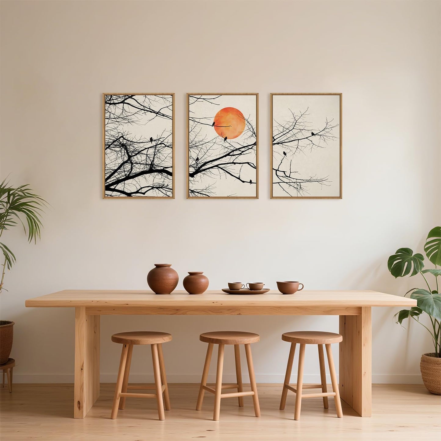 Celestdeco Large Vintage Tree Branch Framed Canvas Wall Art Set, Retro Tree Drawing Wall Decor