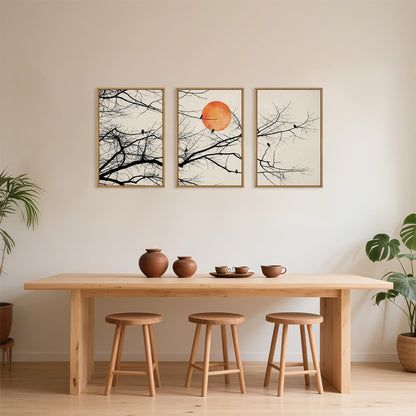Celestdeco Large Vintage Tree Branch Framed Canvas Wall Art Set, Retro Tree Drawing Wall Decor
