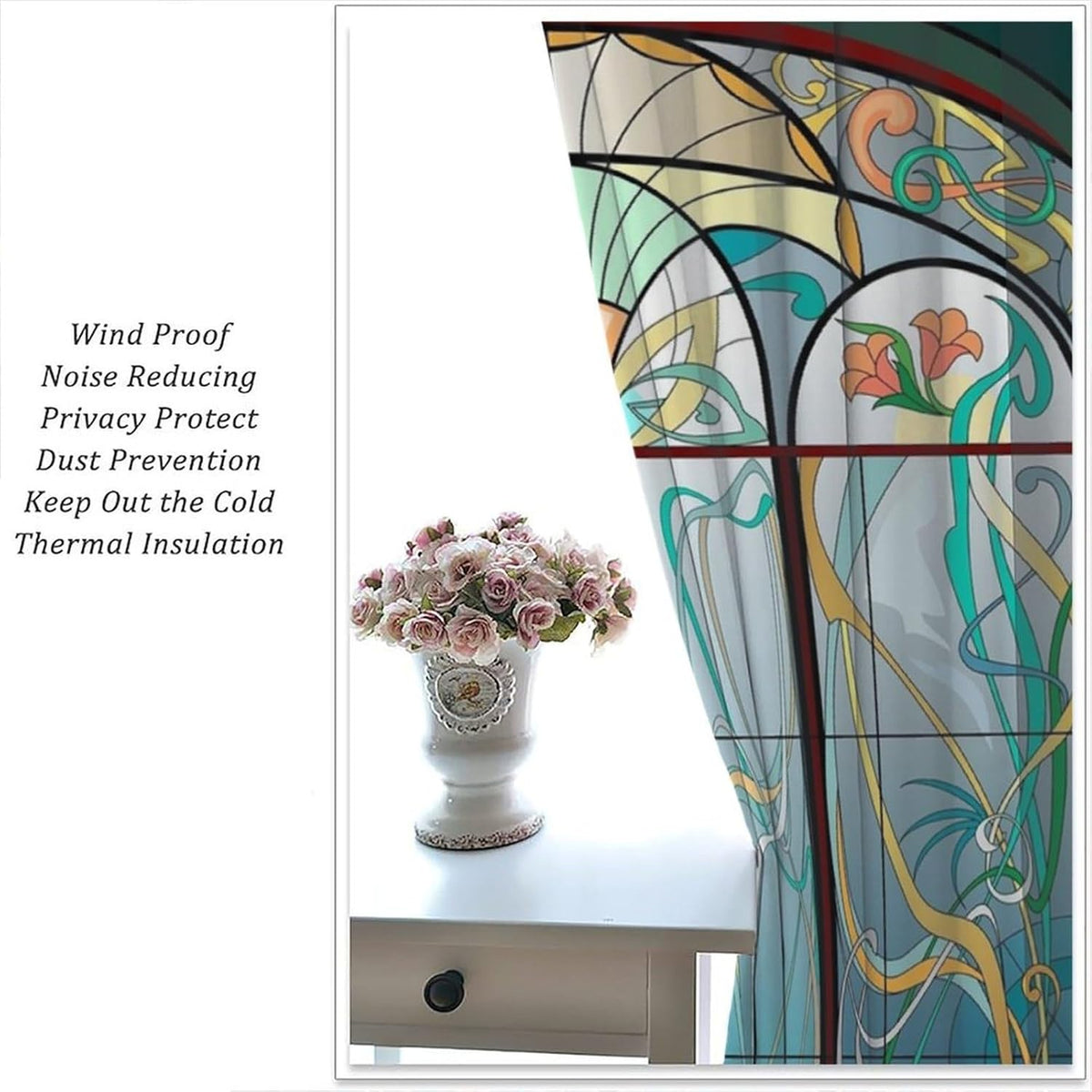Stained Glass Curtains, Retro Mid Century Boho Abstract Art Home Decor Drapes for Bedroom Living