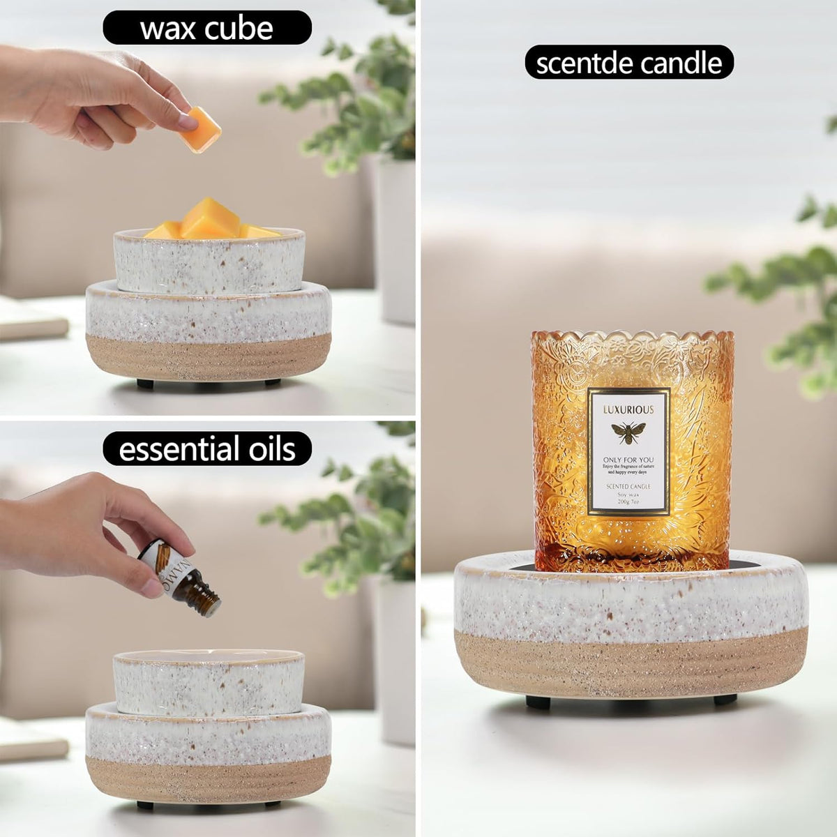 Wax Melt Warmer, Ceramic Candle Melter Melting Wax 3-in-1 Oil Burner Electric Fits Yankee Large