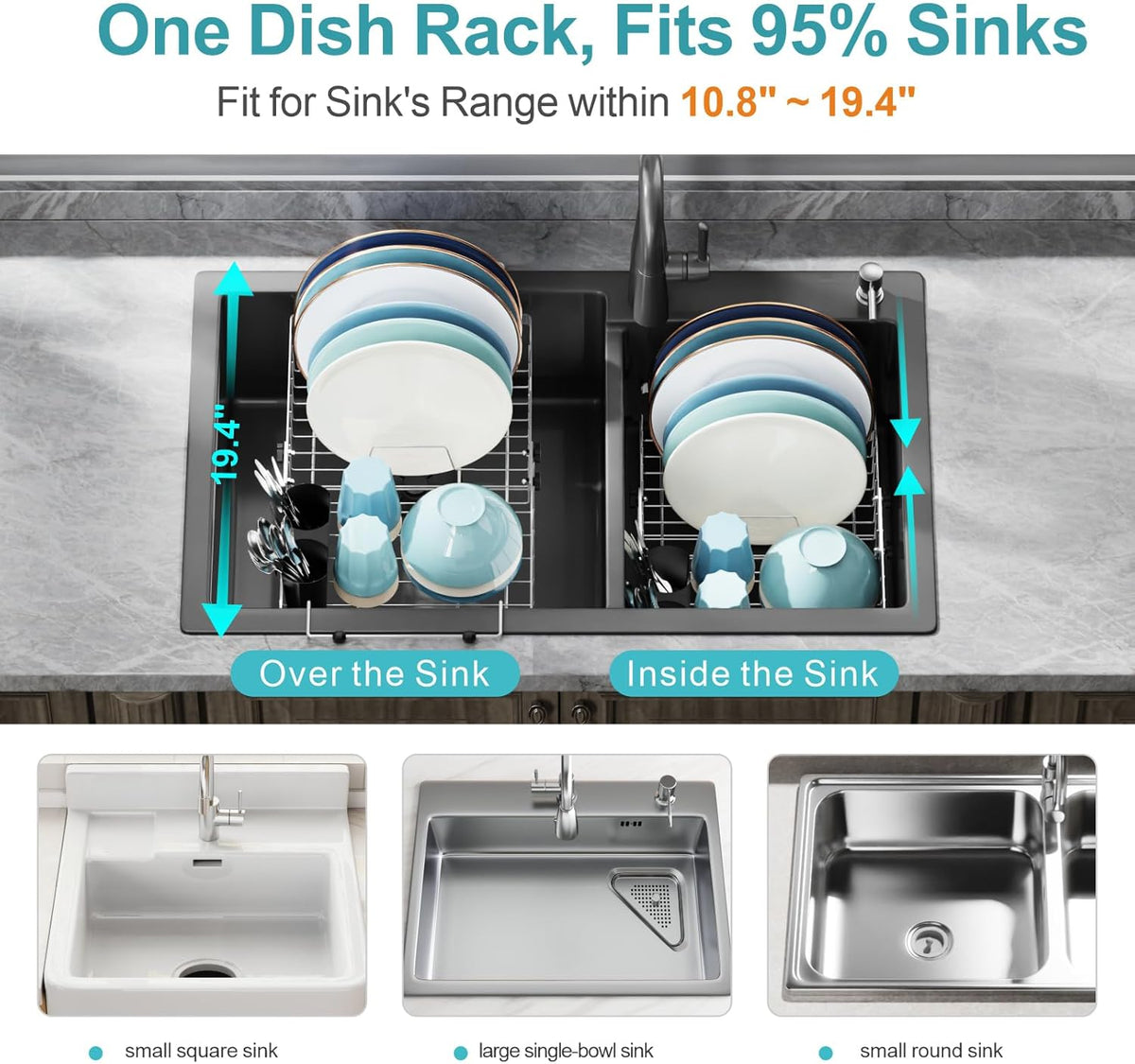 GSlife Expandable Dish Drying Rack - Stainless Steel Capacity Adjustable Over The Sink Rack