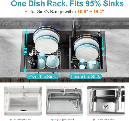 GSlife Expandable Dish Drying Rack - Stainless Steel Capacity Adjustable Over The Sink Rack
