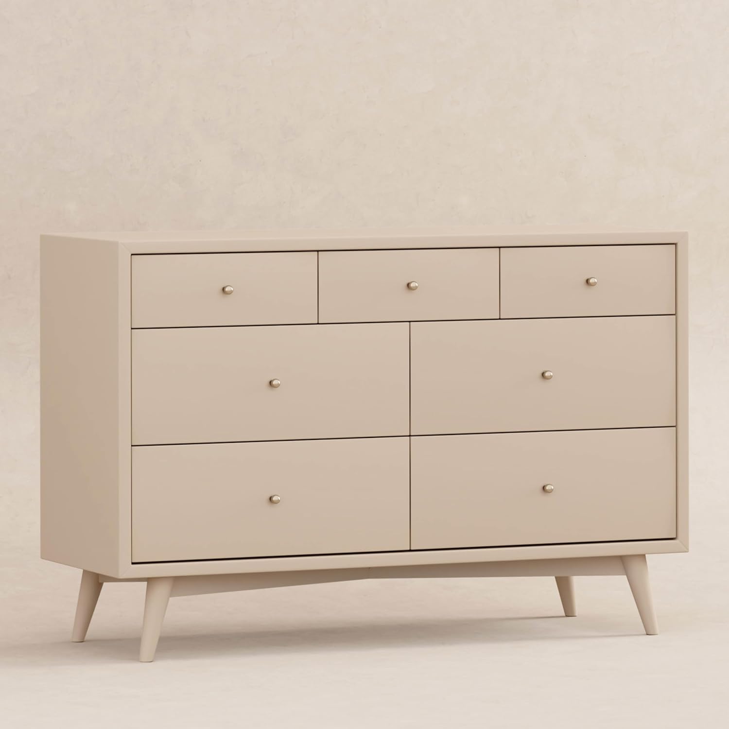 babyletto Palma 7-Drawer Assembled Double Dresser in Taupe, Greenguard Gold Certified