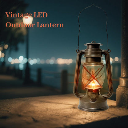 Vintage LED Outdoor Lantern Battery Powered Lanterns with Flame Wick Waterproof Camping Lamp