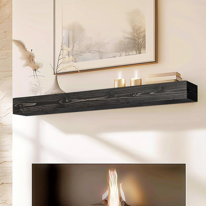 56x8x5 Fireplace Mantel - Handcrafted Hollow Rustic Solid Wood Wall Mounted Floating Shelf with