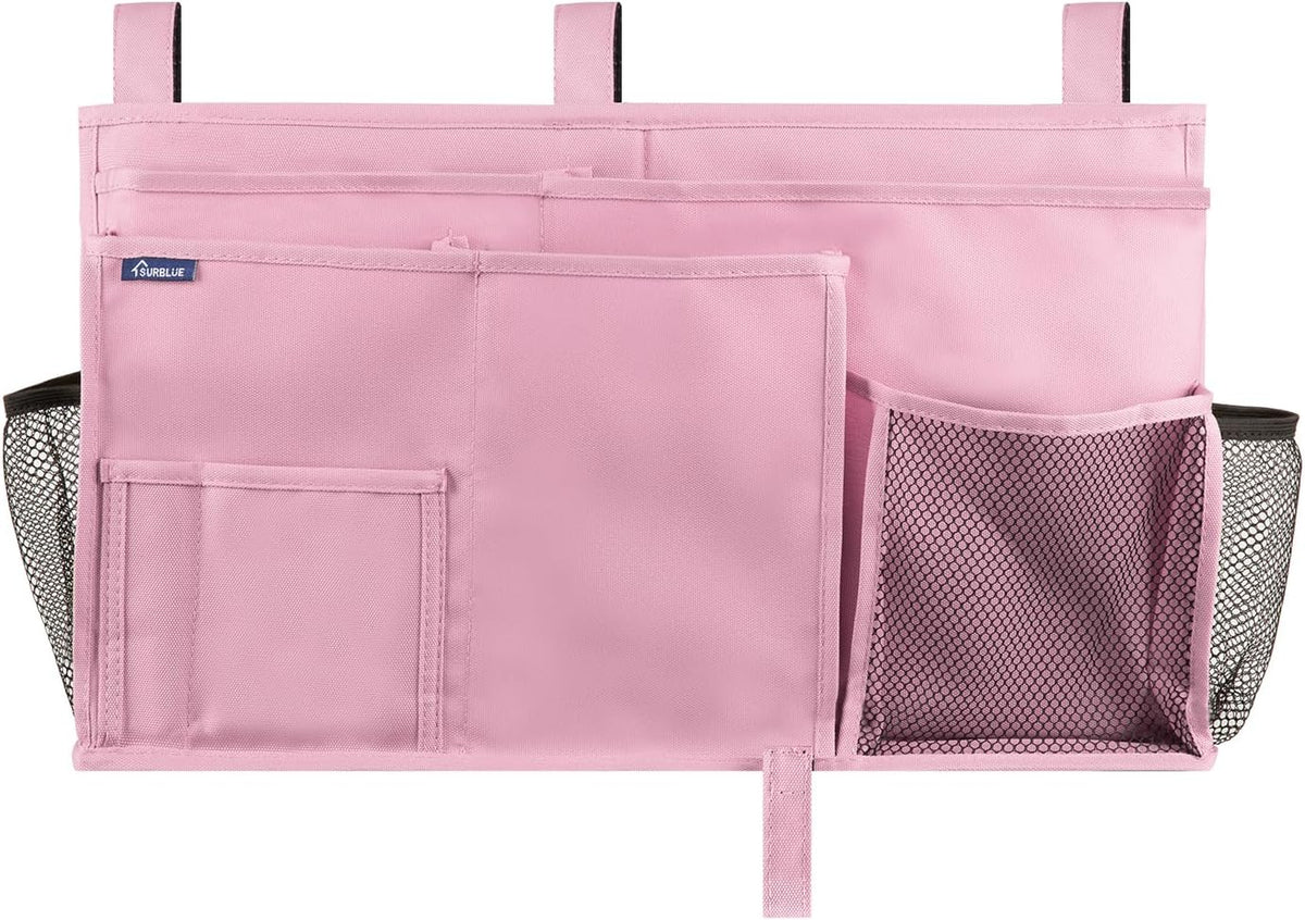 Surblue Caddy Hanging Organizer Bedside Storage Bag for Bunk and Hospital Beds, Pink, L