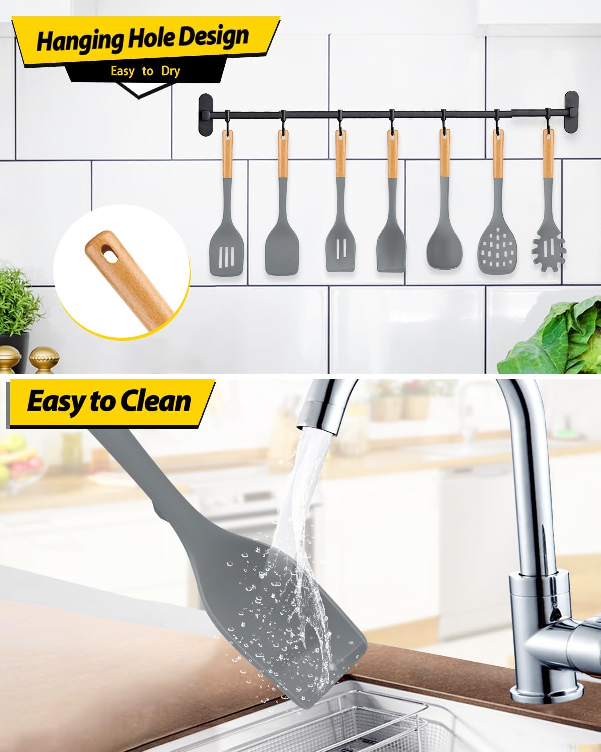 Silicone Kitchen Utensil Set for Non Stick Cookware, 7 Pcs Heat Resistant Cooking Utensils with