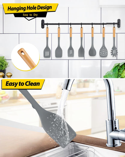 Silicone Kitchen Utensil Set for Non Stick Cookware, 7 Pcs Heat Resistant Cooking Utensils with